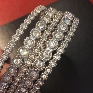 Silver tone and crystal set of 5 bangle bracelets